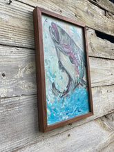 Load image into Gallery viewer, LeapingTrout #6. Original painting on reclaimed wood
