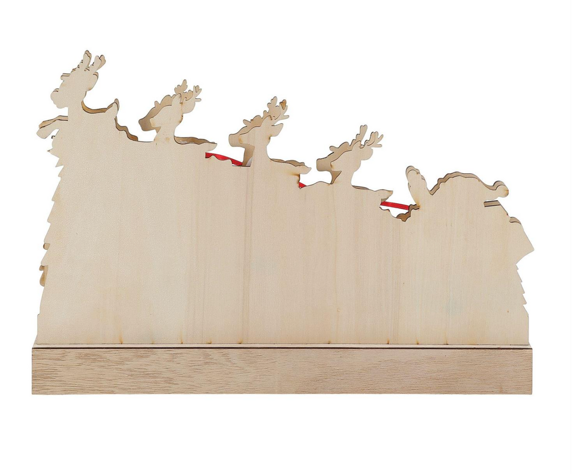 Wooden reindeer decoration on a white background