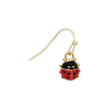 Load image into Gallery viewer, Gold earring with a red and black ladybug charm on a white background
