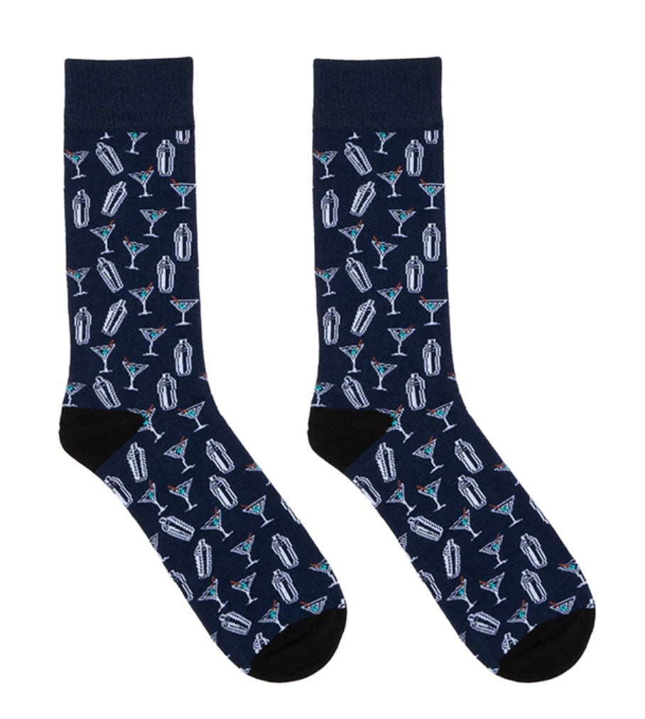 Martini Themed Mens Socks flat on white background
