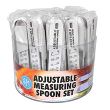 Load image into Gallery viewer, Set of adjustable measuring spoons in a clear plastic container with R&amp;M label.
