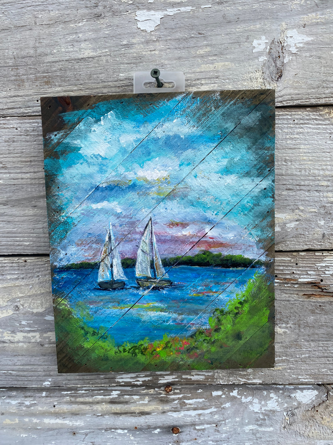 Sailing at Sunrise - Hand-painted Wooden Pallet Wood Wall Decor