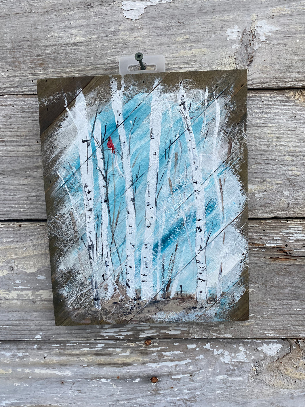 Visitor in the Birch Grove - Hand-painted Wooden Pallet Wood Wall Decor