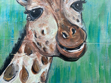 Load image into Gallery viewer, Whimsical Giraffe Framed Original Painting on Reclaimed Wood

