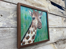 Load image into Gallery viewer, Whimsical Giraffe Framed Original Painting on Reclaimed Wood
