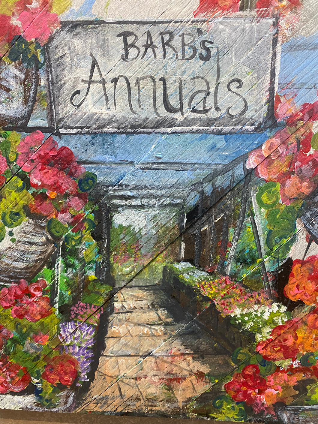 Barb’s Annuals - hand-painted pallet wall decor