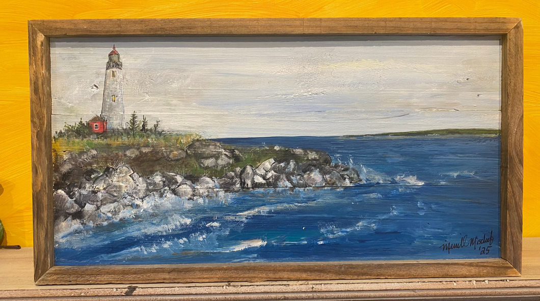 Lighthouse #45 - Original framed artwork on reclaimed wood