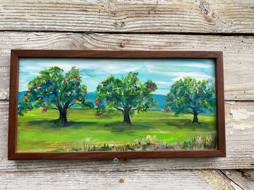 Apple Orchard #2 - Original Framed Painting, Acrylic on Reclaimed Wood