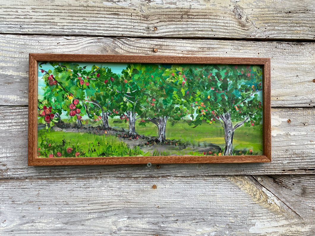 Apple Orchard #3 - Original Framed Painting, Acrylic on Reclaimed Wood