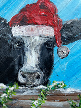 Load image into Gallery viewer, Christmas Cow 2023 #1 - Hand-painted Wooden Square Pallet Wood Wall Decor
