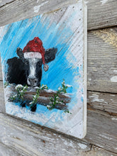 Load image into Gallery viewer, Christmas Cow 2023 #1 - Hand-painted Wooden Square Pallet Wood Wall Decor
