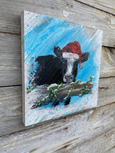 Load image into Gallery viewer, Christmas Cow 2023 #1 - Hand-painted Wooden Square Pallet Wood Wall Decor

