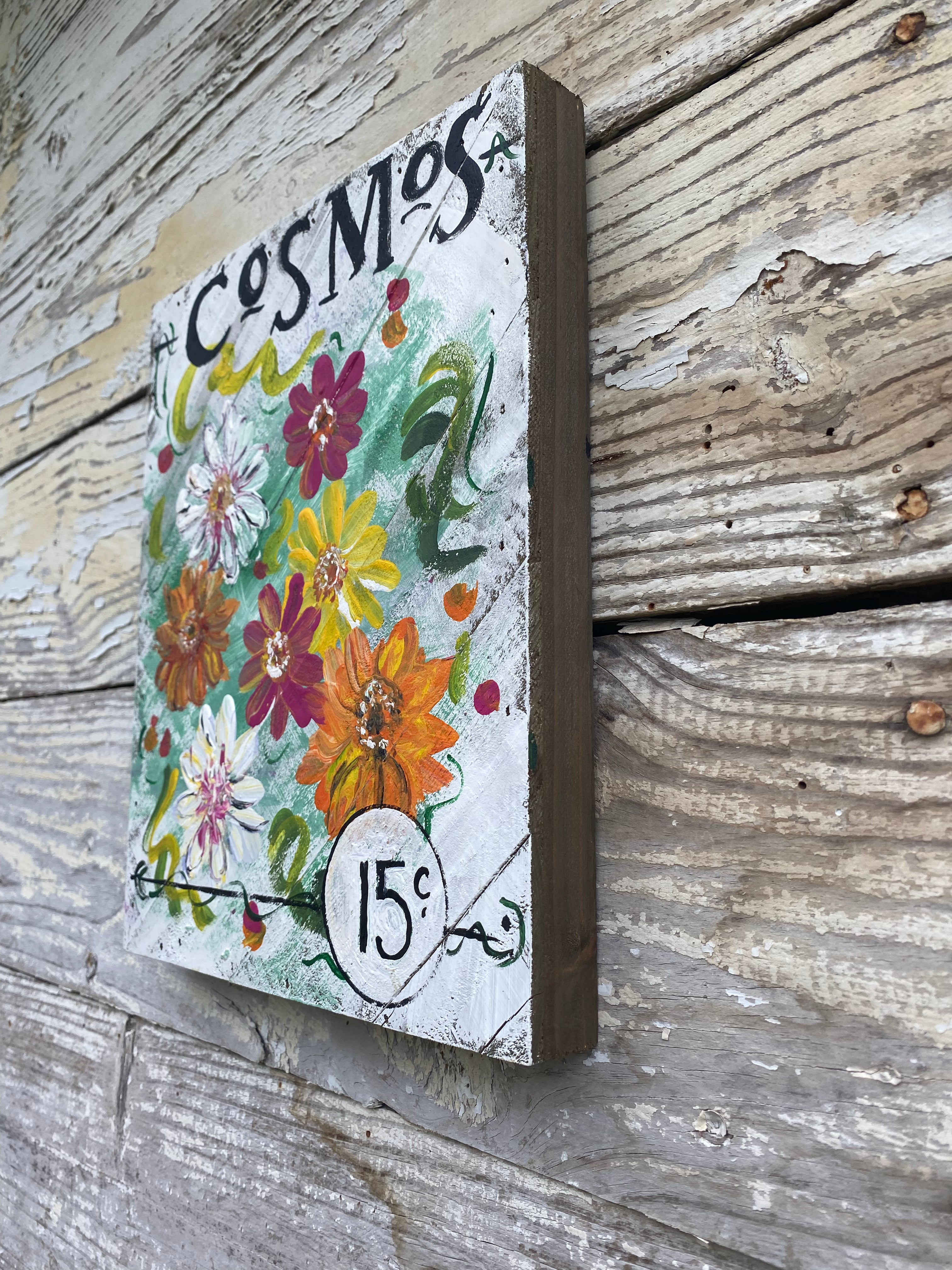 Seed Packet Cosmos- Hand-painted Wooden Square Pallet Wood Wall Decor