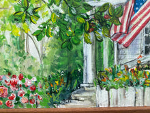 Load image into Gallery viewer, Cottage with Flag. Original reclaimed wood painting.
