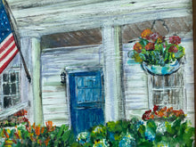 Load image into Gallery viewer, Cottage with Flag. Original reclaimed wood painting.
