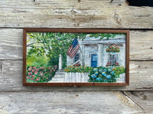 Load image into Gallery viewer, Cottage with Flag #2. Original reclaimed wood painting.
