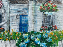 Load image into Gallery viewer, Cottage with Flag #2. Original reclaimed wood painting.
