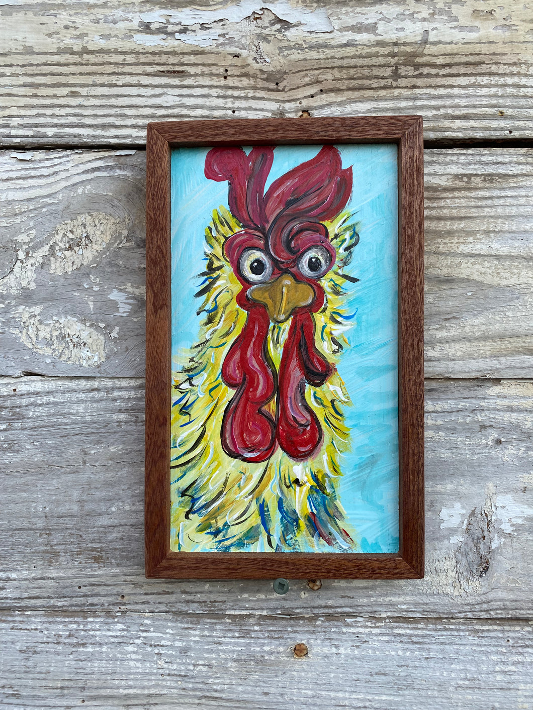 Curious Chicken #6 reclaimed wood painting