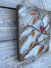 Load image into Gallery viewer, Foliage Friends Cardinal Couple- Hand-painted Wooden Square Pallet Wood Wall Decor
