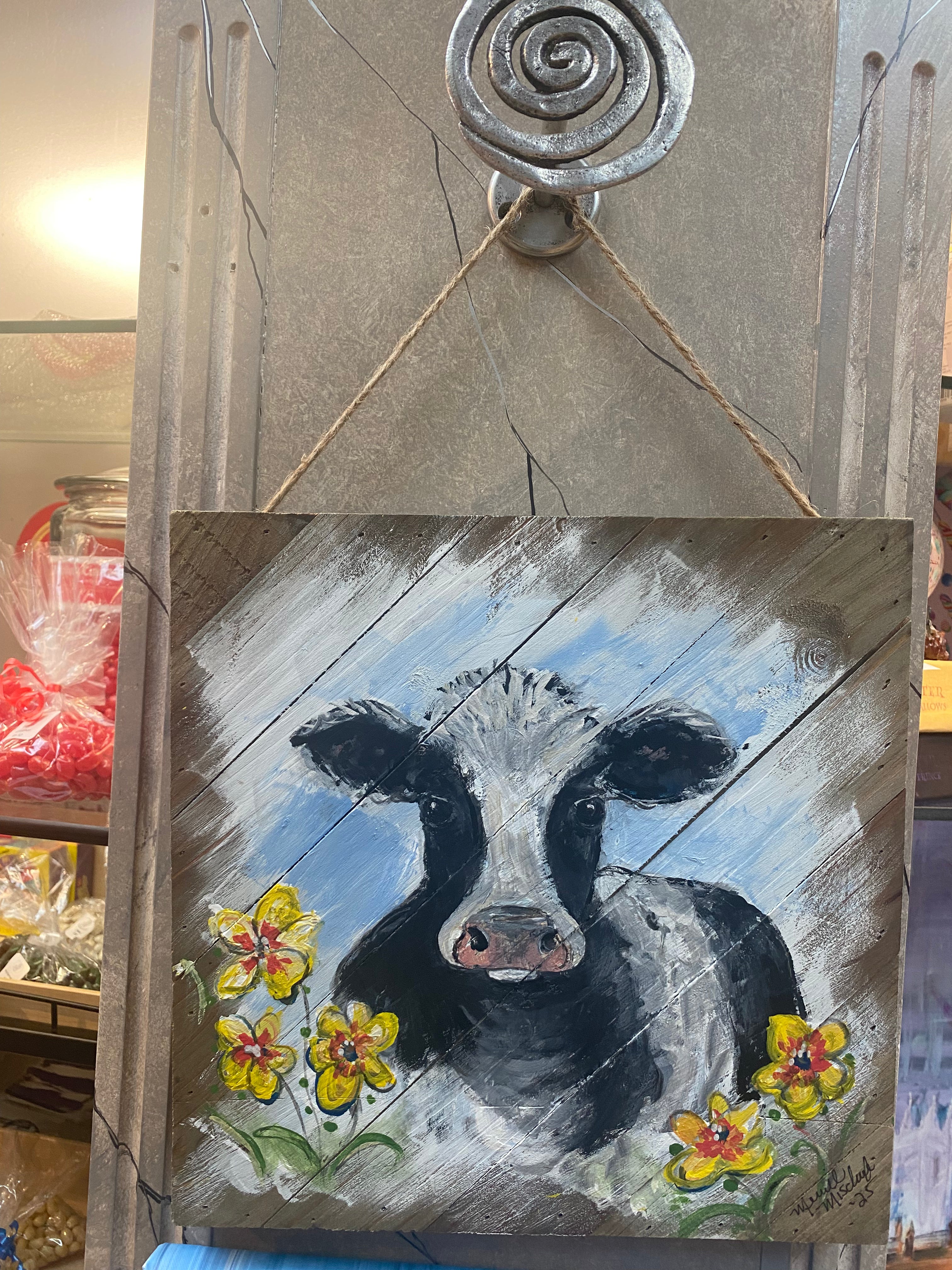 Grumpy Cow Hand-painted Wooden Square Pallet Wood Wall Decor
