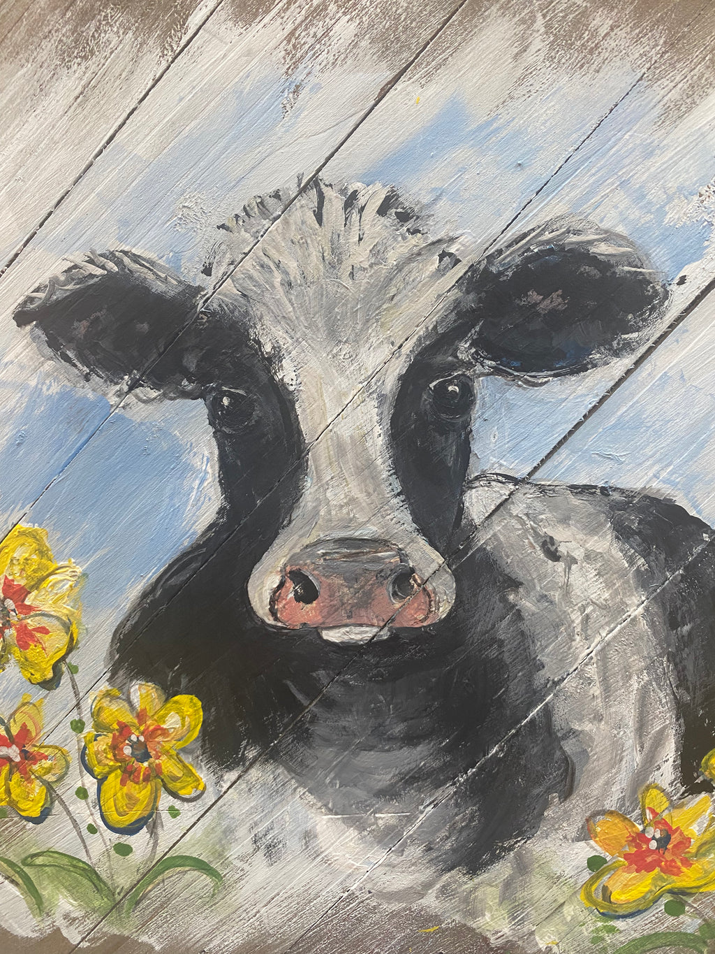 Grumpy Cow Hand-painted Wooden Square Pallet Wood Wall Decor