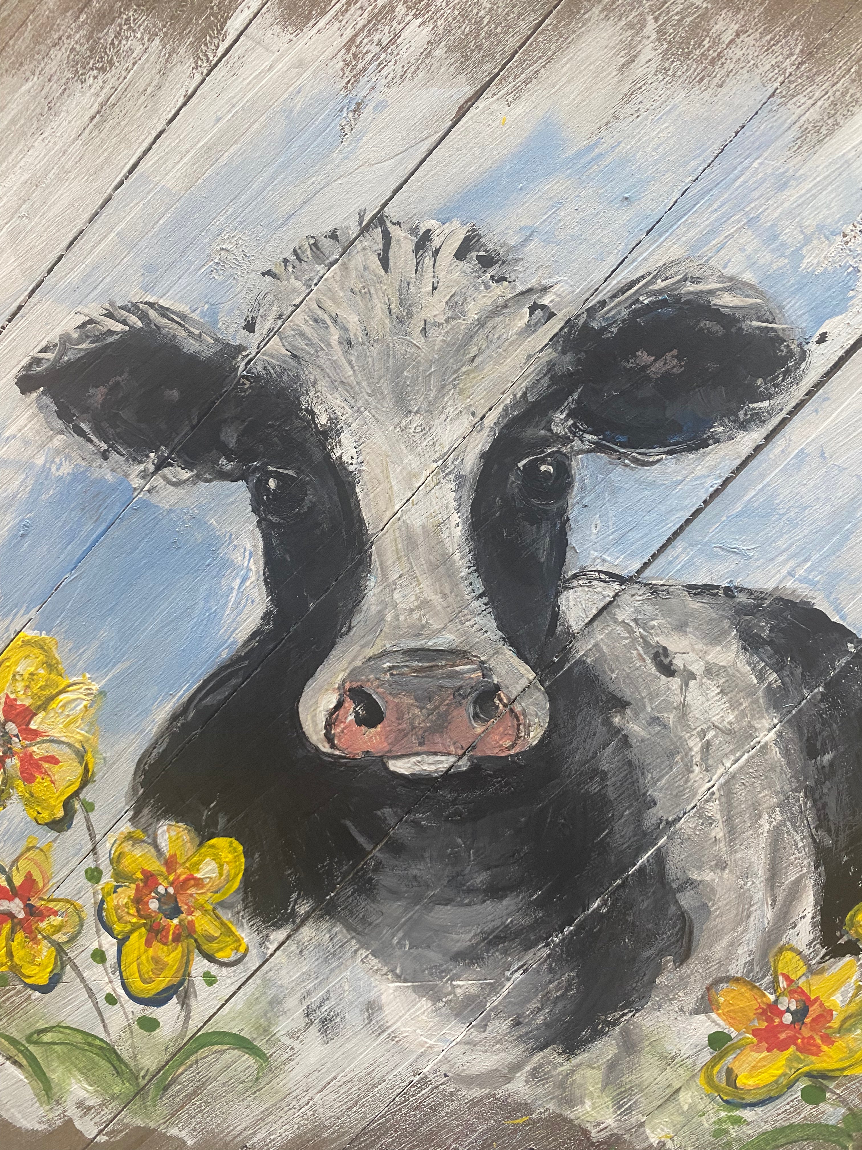 Grumpy Cow Hand-painted Wooden Square Pallet Wood Wall Decor