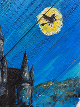 Load image into Gallery viewer, HP  Inspired Artwork Flying by Moonlight - Hand-painted Wooden Square Pallet Wood Wall Decor
