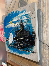 Load image into Gallery viewer, HP  Inspired Artwork Wizarding Owl- Hand-painted Wooden Square Pallet Wood Wall Decor
