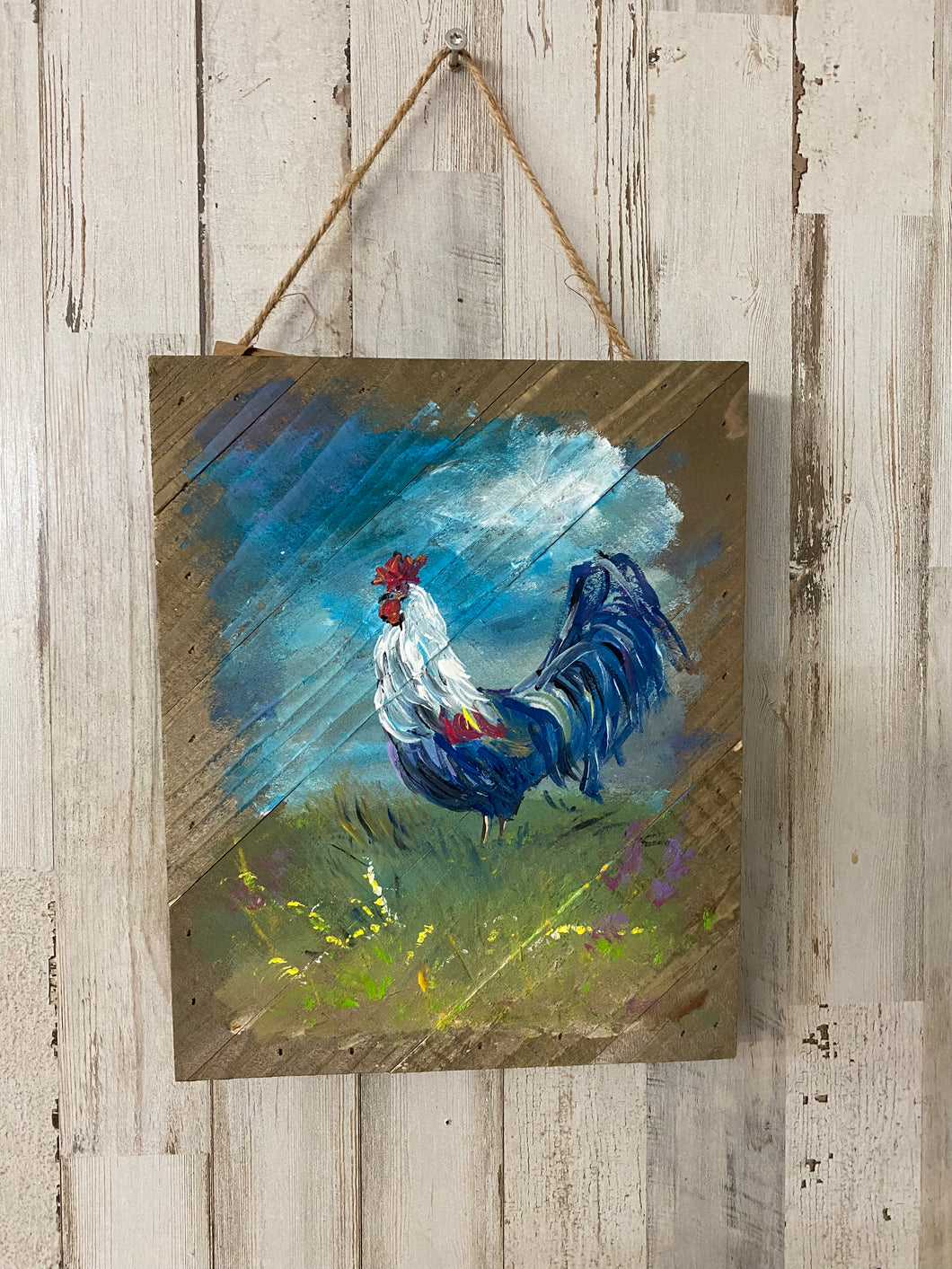 Handsome Rooster - Hand-painted Wooden Square Pallet Wood Wall Decor