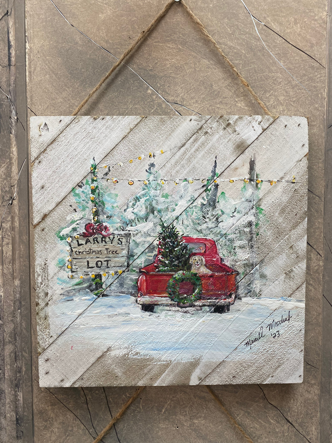 Larry's Tree Lot - Hand-painted Wooden Square Pallet Wood Wall Decor