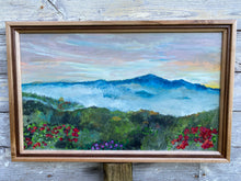 Load image into Gallery viewer, &quot;Misty Mountains&quot; reclaimed wood painting with beautiful handcrafted frame
