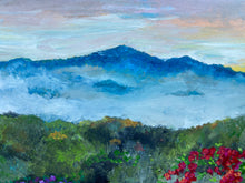 Load image into Gallery viewer, &quot;Misty Mountains&quot; reclaimed wood painting with beautiful handcrafted frame

