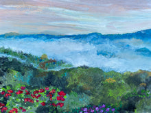 Load image into Gallery viewer, &quot;Misty Mountains&quot; reclaimed wood painting with beautiful handcrafted frame
