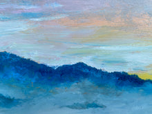 Load image into Gallery viewer, &quot;Misty Mountains&quot; reclaimed wood painting with beautiful handcrafted frame
