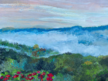 Load image into Gallery viewer, &quot;Misty Mountains&quot; reclaimed wood painting with beautiful handcrafted frame
