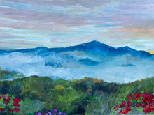 Load image into Gallery viewer, &quot;Misty Mountains&quot; reclaimed wood painting with beautiful handcrafted frame
