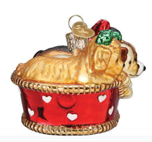 Puppies in a Basket Ornament - Old World Christmas
