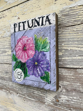 Load image into Gallery viewer, Seed Packet Petunias- Hand-painted Wooden Square Pallet Wood Wall Decor
