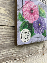 Load image into Gallery viewer, Seed Packet Petunias- Hand-painted Wooden Square Pallet Wood Wall Decor
