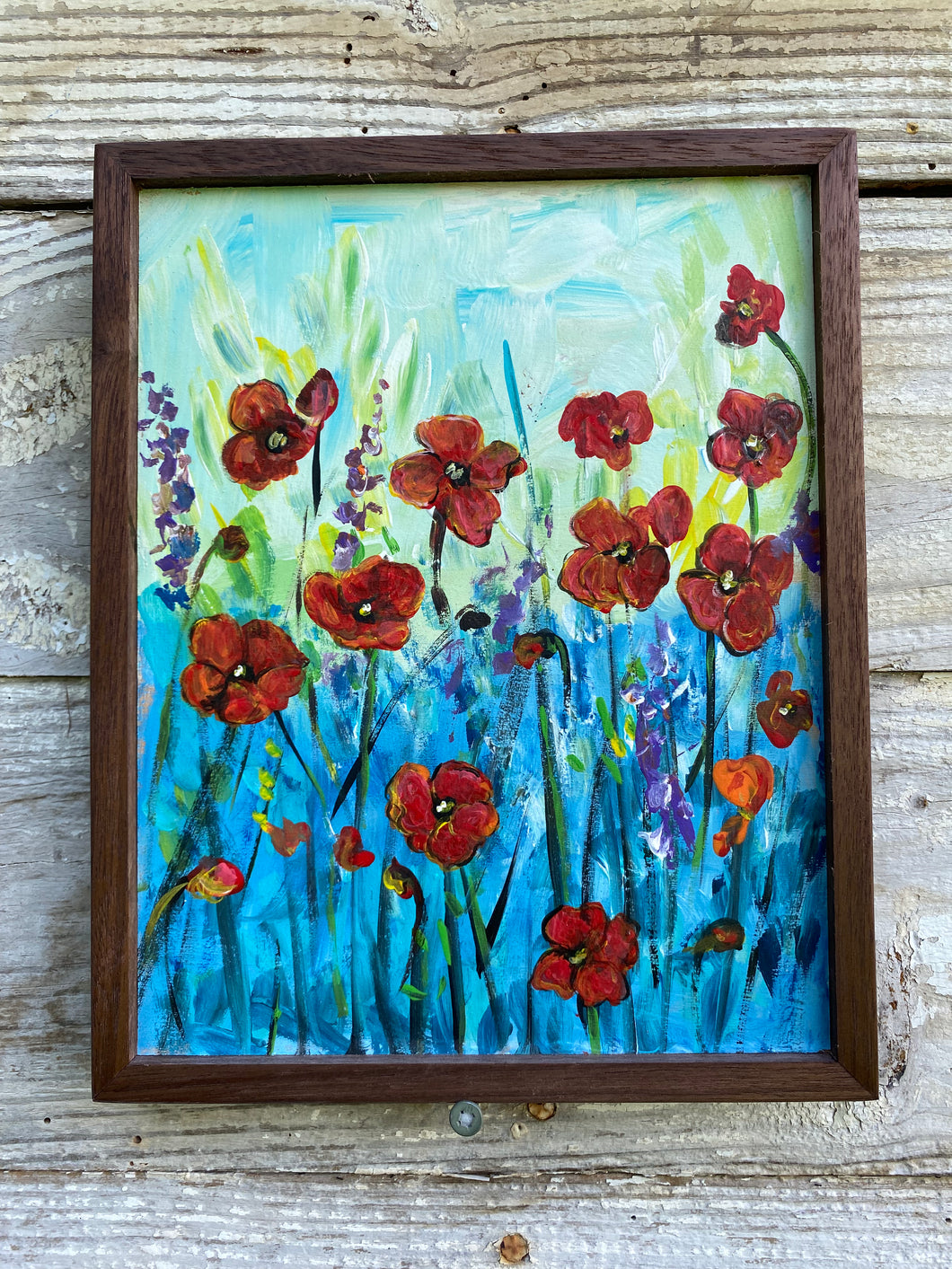 Poppies #9. Original Reclaimed Pallet Wood Painting