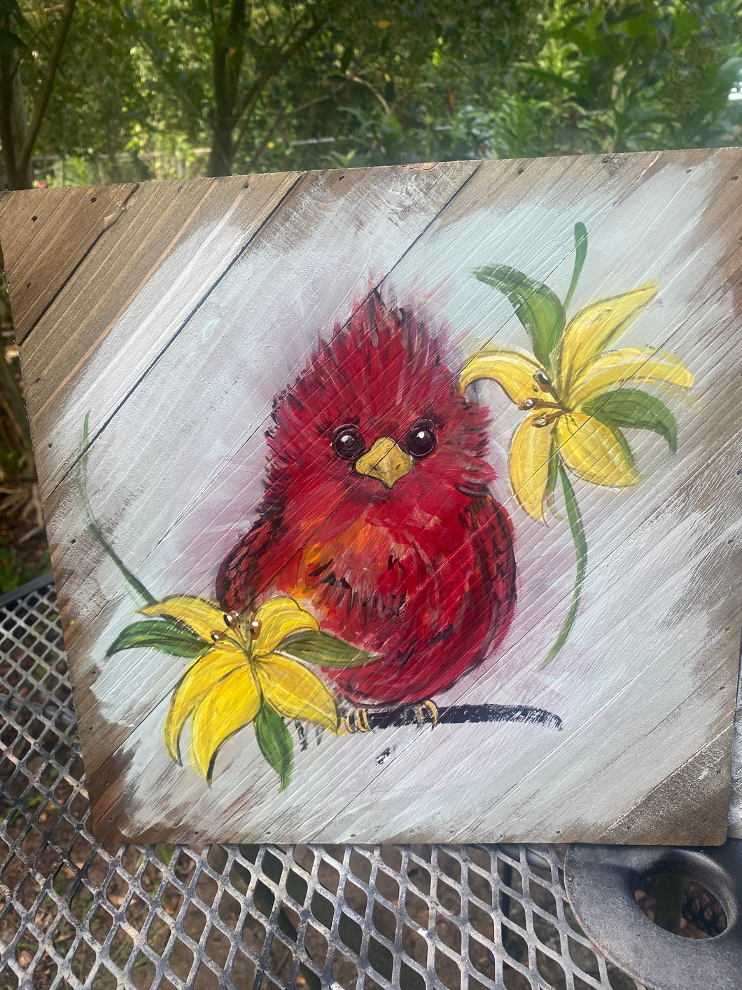Pudgy Baby Red Bird-painted Wooden Square Pallet Wood Wall Decor