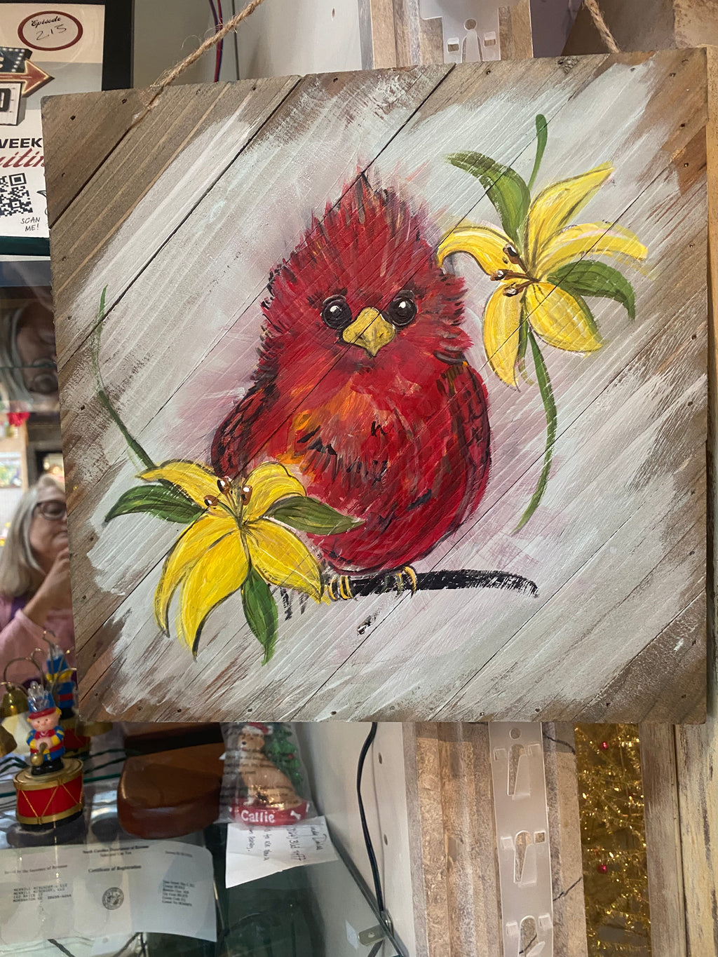Pudgy Baby Red Bird-painted Wooden Square Pallet Wood Wall Decor