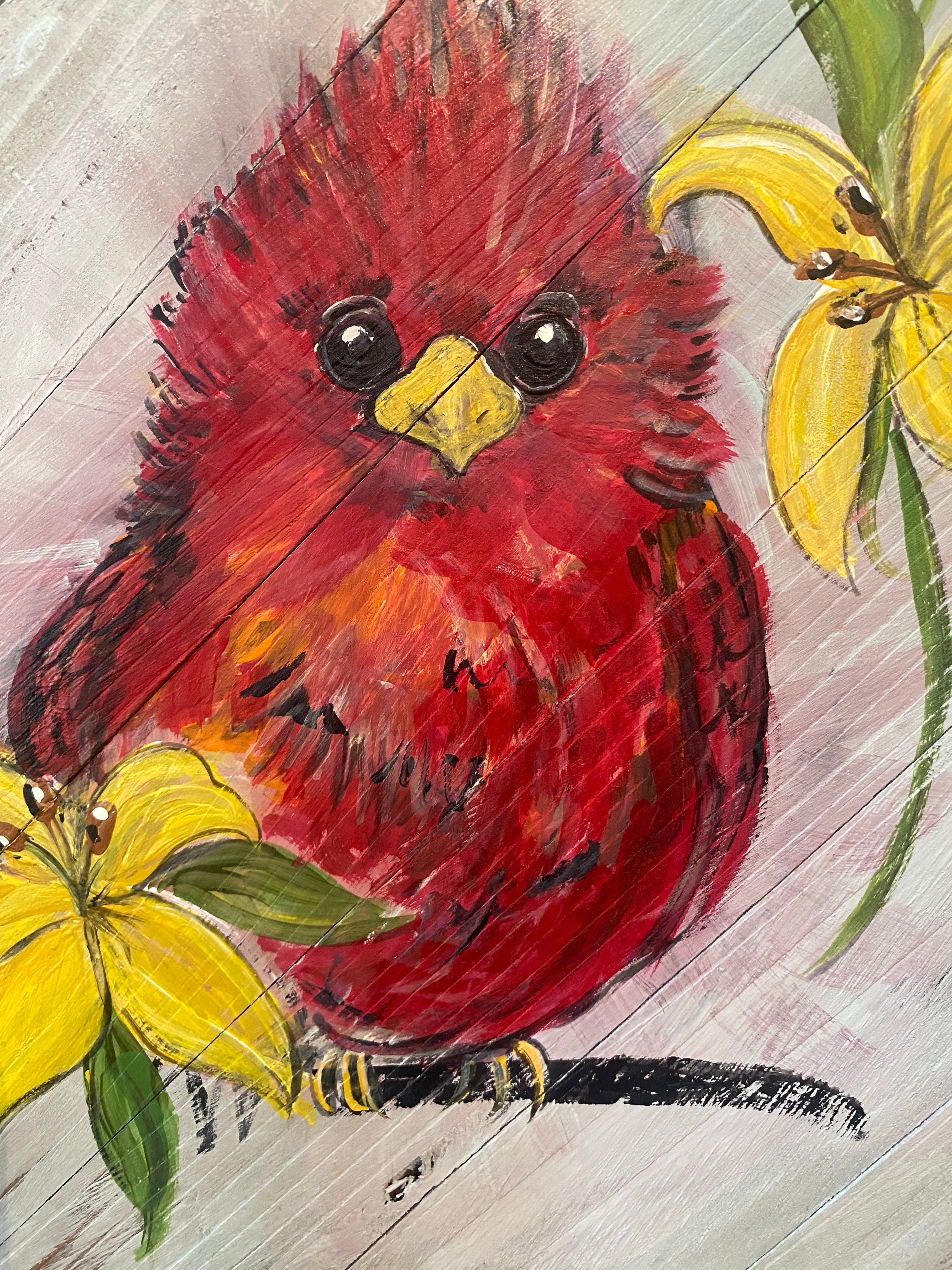 Pudgy Baby Red Bird-painted Wooden Square Pallet Wood Wall Decor