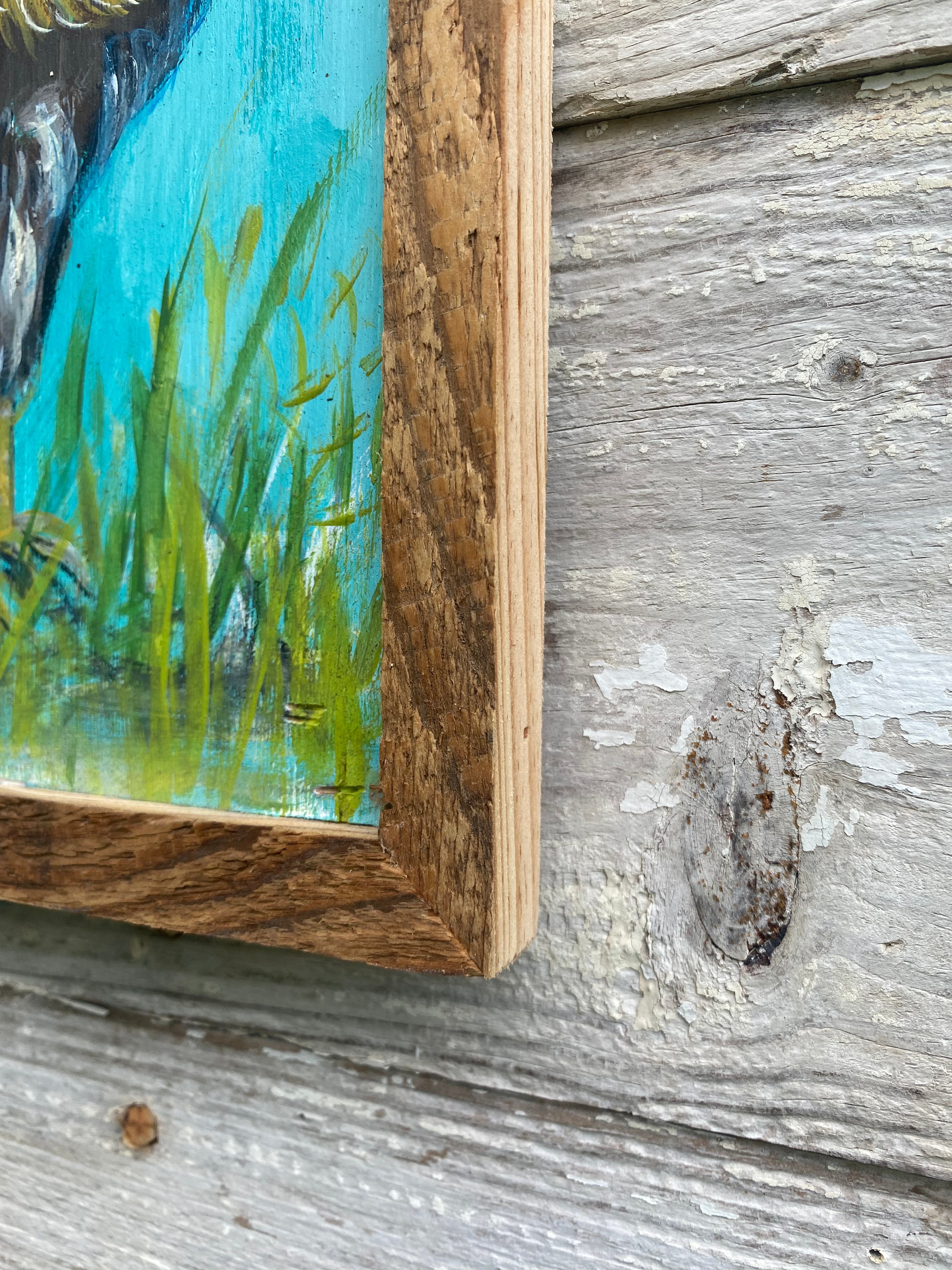Rooster #23 Original Framed Painting on Reclaimed Wood
