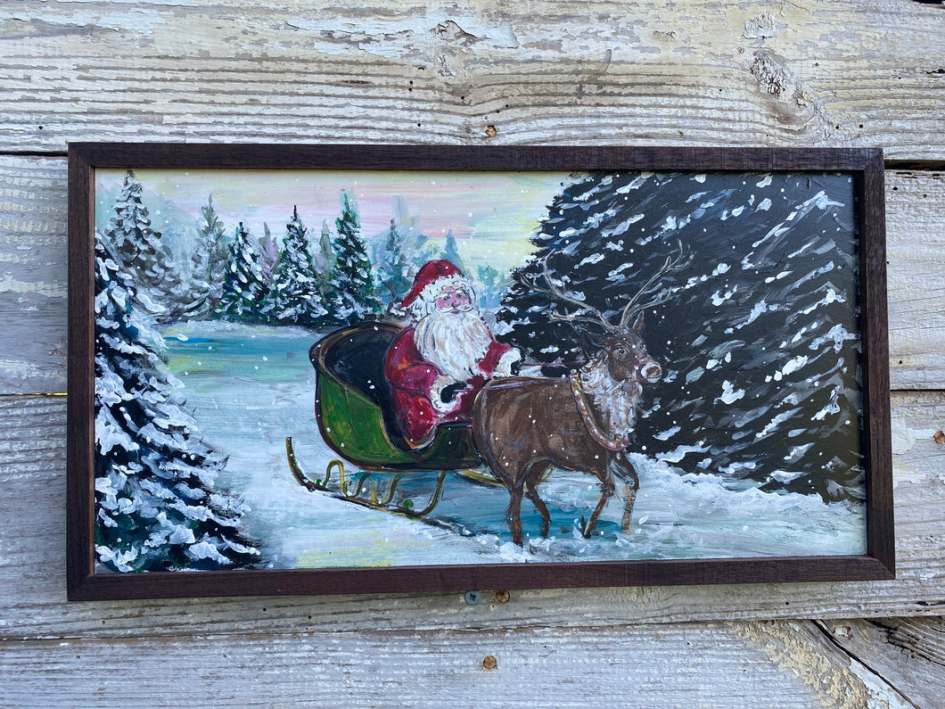 Santa Heads Home. Original reclaimed wood painting