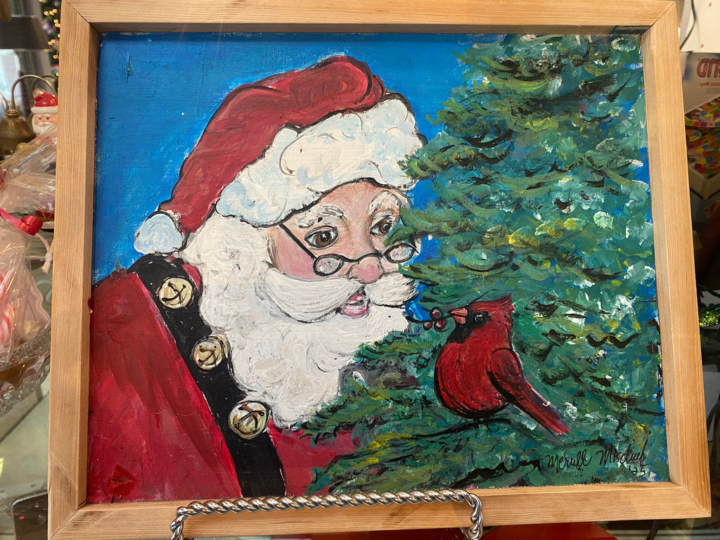 Original reclaimed wood painting  - Santa and Cardinal