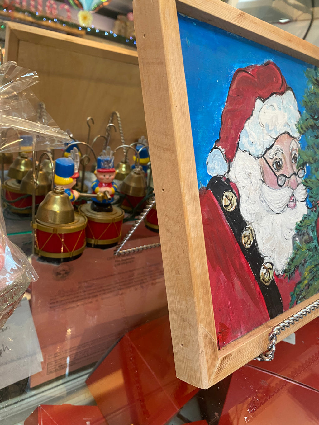Original reclaimed wood painting  - Santa and Cardinal