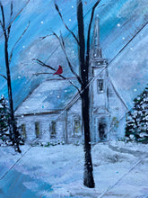 Load image into Gallery viewer, Snowy Chapel - Hand-painted Wooden Square Pallet Wood Wall Decor
