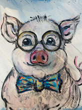 Load image into Gallery viewer, Studious Pig - Original painting on pallet wood decor
