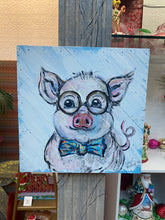 Load image into Gallery viewer, Studious Pig - Original painting on pallet wood decor
